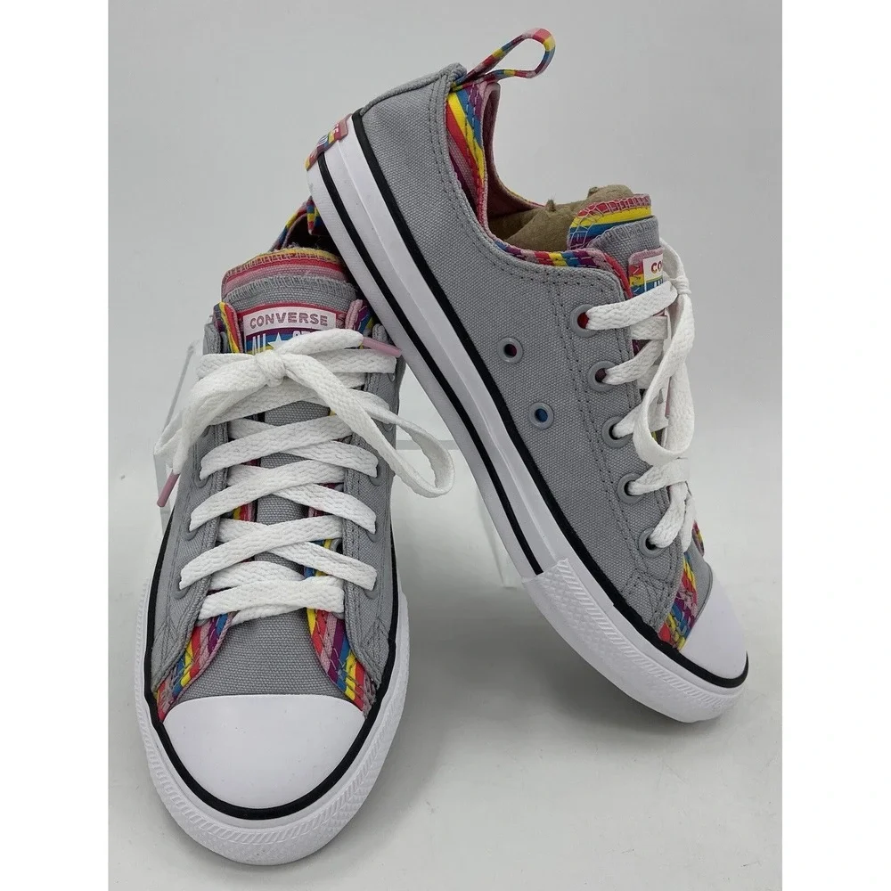 Converse All Star 669818F Gray Rainbow Stripe Low Sneaker Shoes Juniors Size 3